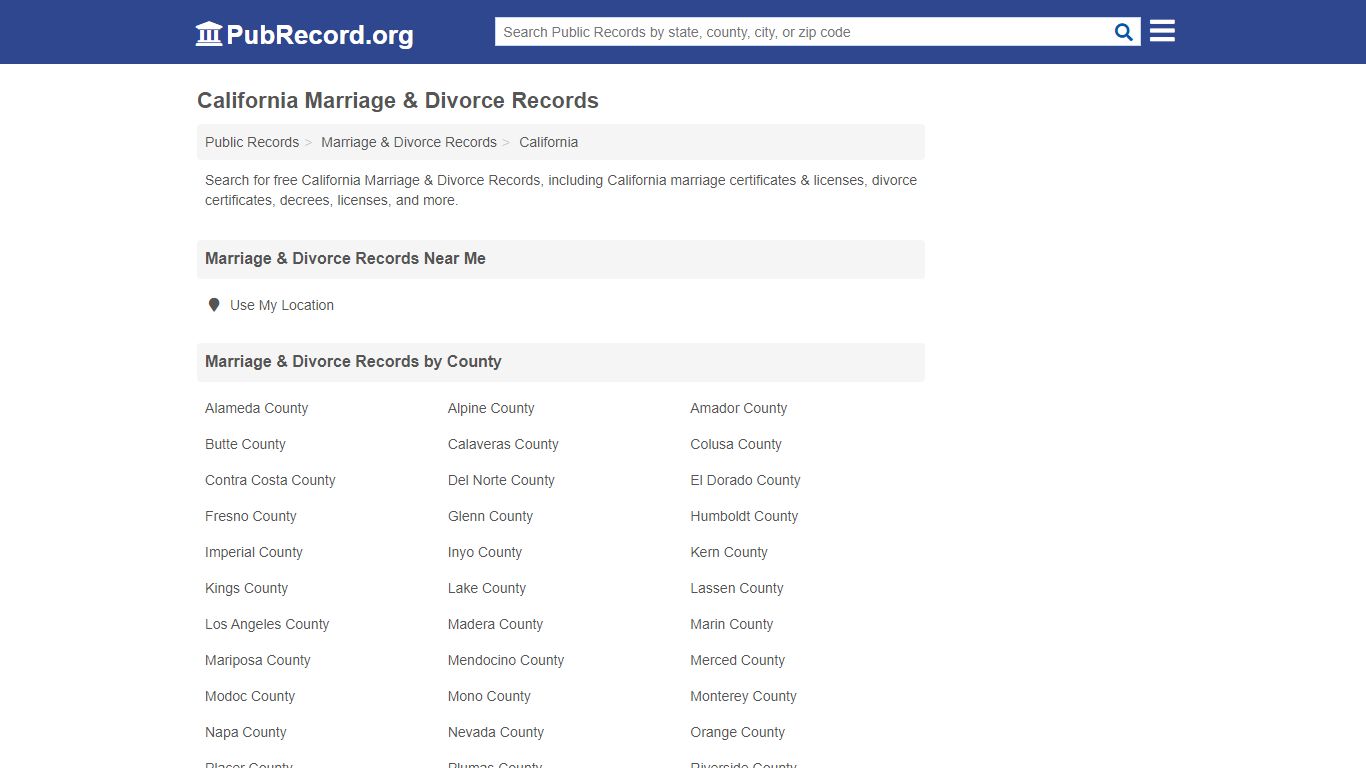 Free California Marriage & Divorce Records - PubRecord.org